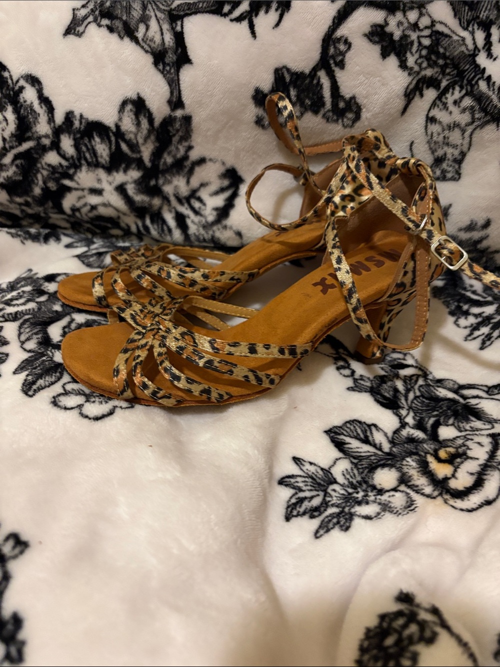Leopard Print Strappy Women's Salsa/Bachata Heels - Tan Leopard - Picture 3 of 4